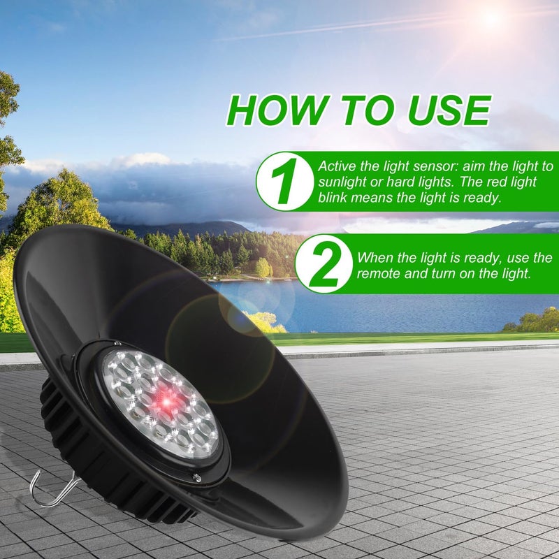 T-SUN Solar Pendant Light Outdoor, 2 Pack Solar Shed Lights Indoor with Remote Control, IP65 Waterproof Shop Light, 3000K/4000K/6000K, Perfect for Barn Chicken Coop Garage Courtyard Balcony - Image 3